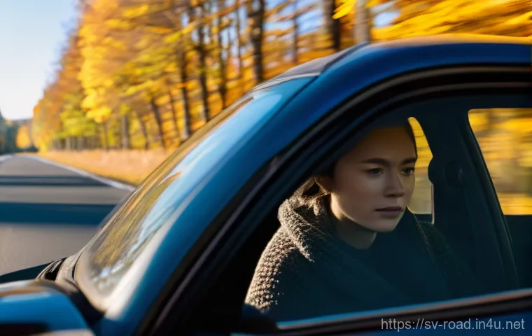 도로교통사 실무에서의 윤리적 딜레마 - **Prompt:** A close-up inside a modern Swedish car, focusing on an adult driver (gender-neutral, wea...