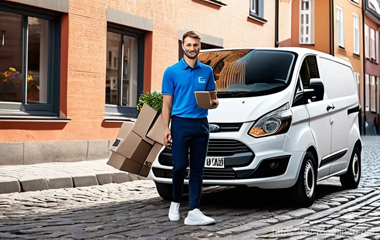 도로교통사 자격증을 활용한 직업 변화 사례 - **Prompt:** "A young, smiling delivery driver, in their late 20s to early 30s, dressed in a clean, b...