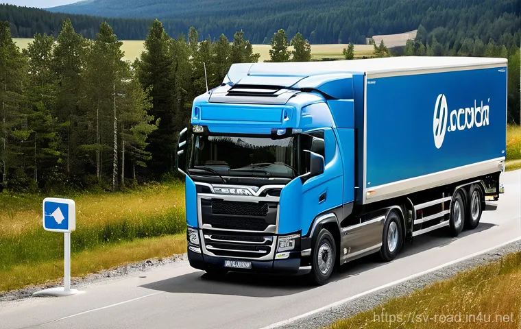 도로교통사 직무에서의 성공 사례 - **Prompt 1: Electric Truck at a Modern Swedish Charging Station**
    "A sleek, modern electric semi...