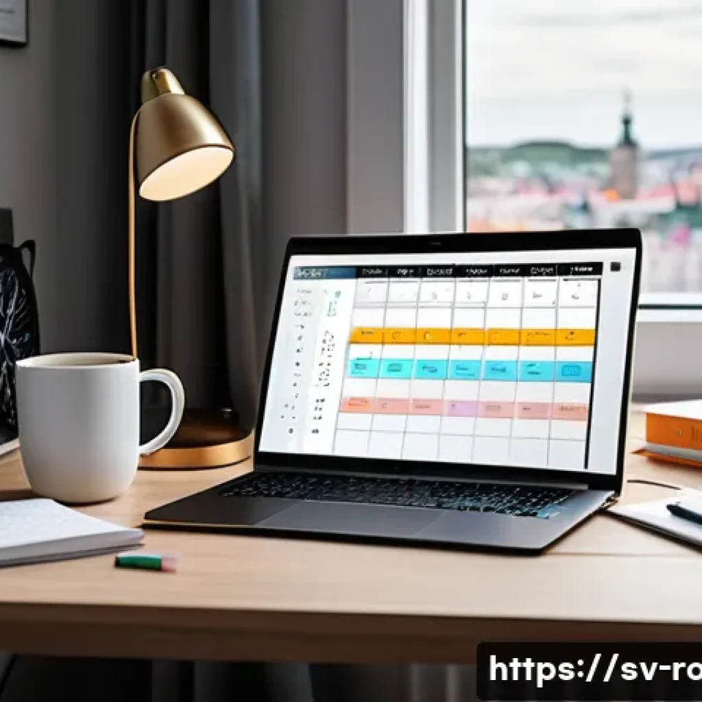 도로교통사 시험 준비를 위한 학습 방법 정리 - A detailed study desk setup in a cozy Scandinavian-style room, featuring a modern laptop displaying ...