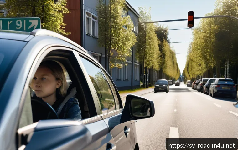 도로교통사 실기시험 합격률 높이는 방법 - A detailed scene of a young Swedish driving student practicing parking in a calm suburban street dur...
