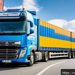 도로교통사 자격증 취득 후 해외 취업 - A professional Swedish heavy truck driver standing confidently beside a modern articulated lorry wit...