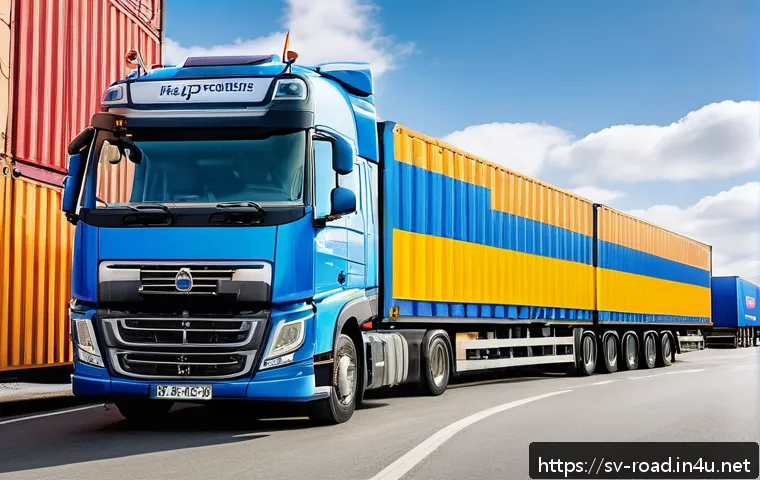 도로교통사 자격증 취득 후 해외 취업 - A professional Swedish heavy truck driver standing confidently beside a modern articulated lorry wit...