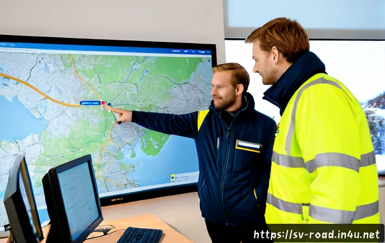 도로교통사 실무에서의 팀워크 - Photorealistic Swedish road traffic operations team collaborating in a bright modern municipal contr...